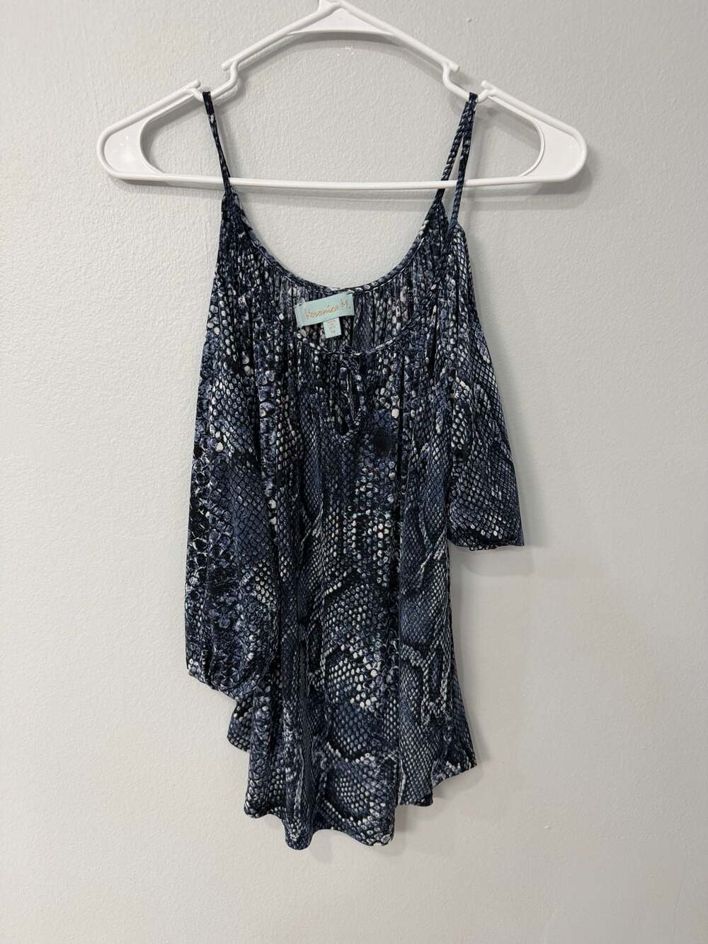 Veronica M Blue Snake Print Cold Shoulder Long Sleeve Blouse